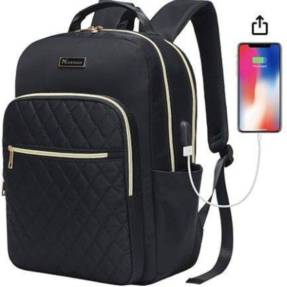 Modoker 15.6 Inch Laptop Backpack, Quilted Work Black